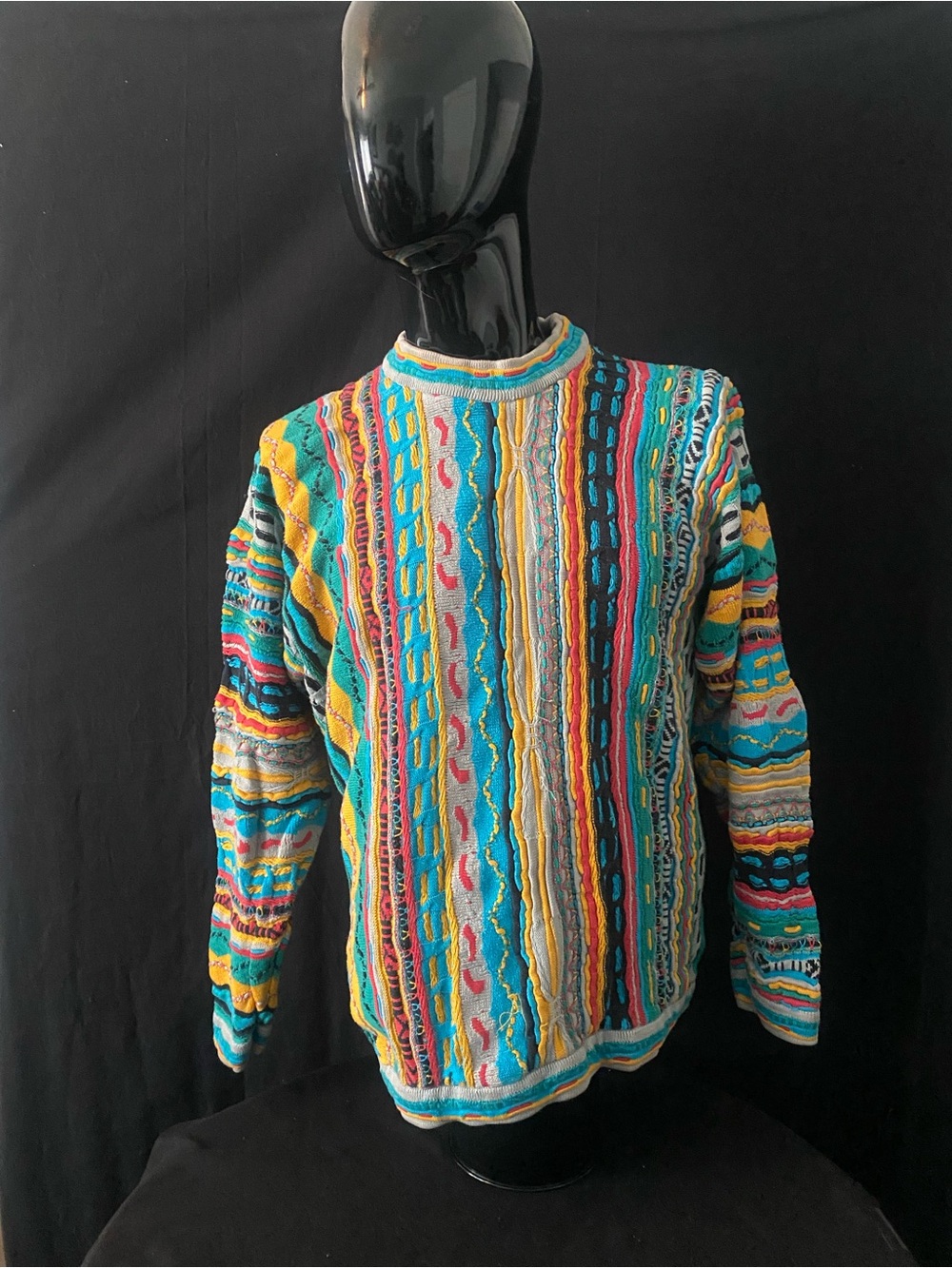 Vintage Coogi Men’s Multicolor Textured Knit Sweater - Bold Stripe Pattern